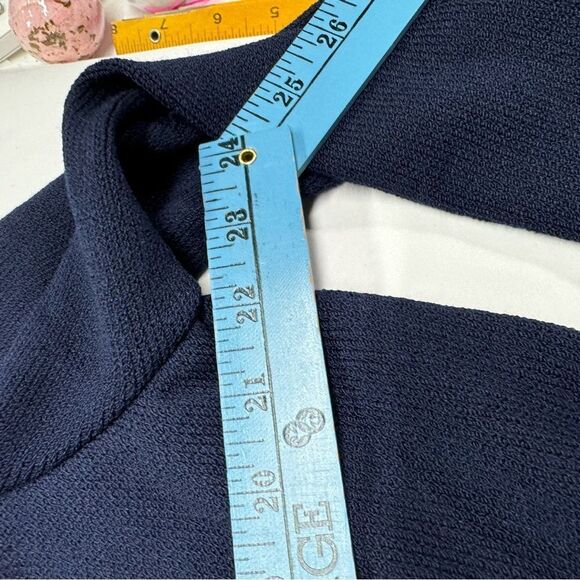 ST. JOHN Basics SANTANA KNIT JACKET CARDIGAN Open Front Long Navy SIZE LARGE - Picture 9 of 10